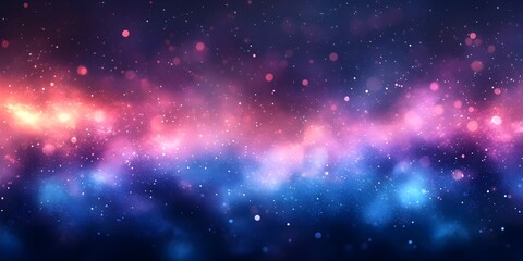Obraz premium A mesmerizing cosmic scene featuring a blend of vibrant colors, including deep blues, purples, and pinks, creating a mystical galaxy-like atmosphere filled with stars.