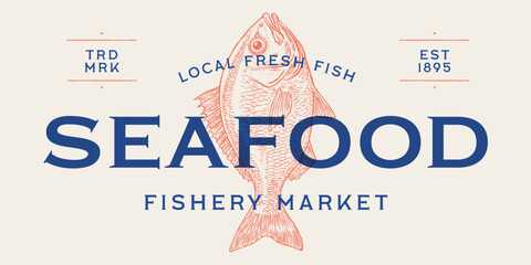 Gilt-head bream, fish, Dorado, seafood, sketch. Vintage retro print, seafood fish sketch, logo sign template, ink pencil style drawing, engrave old school. Hand drawn sketch fish. Vector Illustration