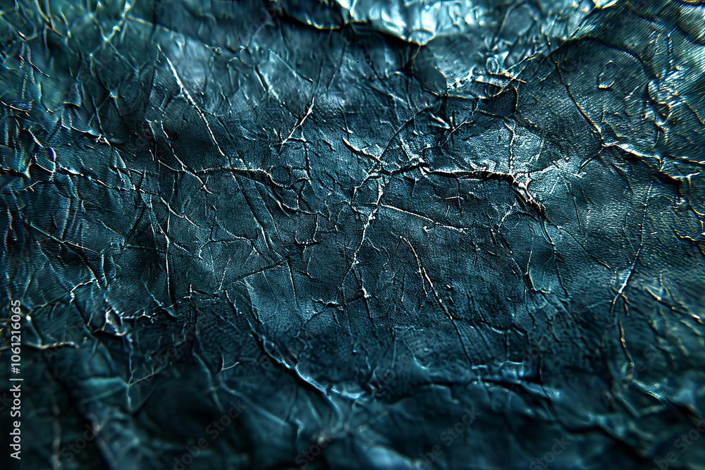 Poster the close-up shows rich blue leather exhibiting unique cracks and patterns that enhance its characte
