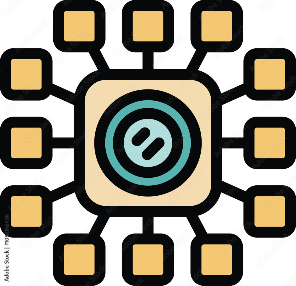 Poster this icon represents a computer chip transferring data through a network of connections, symbolizing