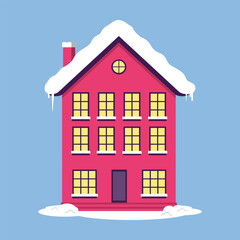 Colorful Houses Or Hotel And Warm Light In Winter Christmas Season