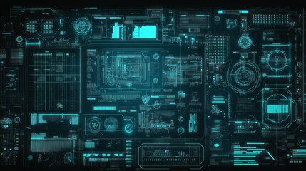Obraz premium Futuristic digital interface with holographic elements and data displays.