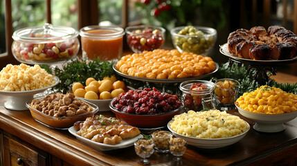 Fototapeta premium Holiday Food Buffet Table Setting - Illustration