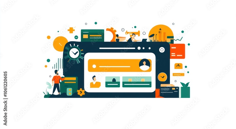Poster digital interface illustration showcasing user profiles and data management.