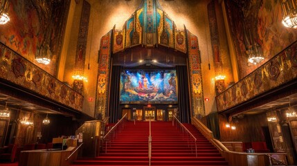 Obraz premium Majestic Theater Entrance with Ornate Decorations and Stairs