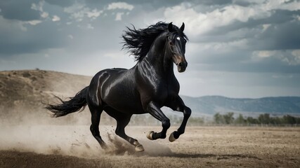 black horse running