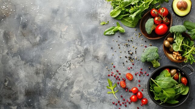 Selection of Clean Eating Options on Concrete Background