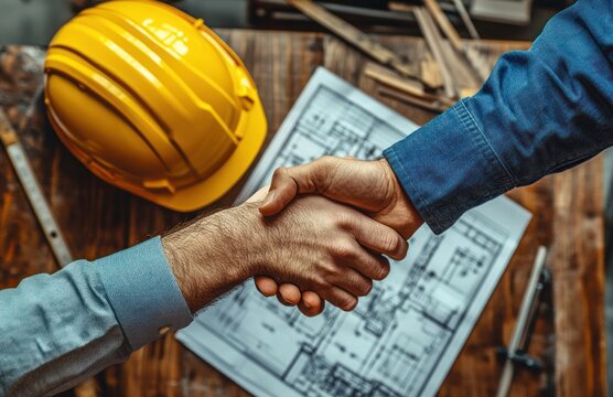 Handshake Agreement of Two Construction Workers