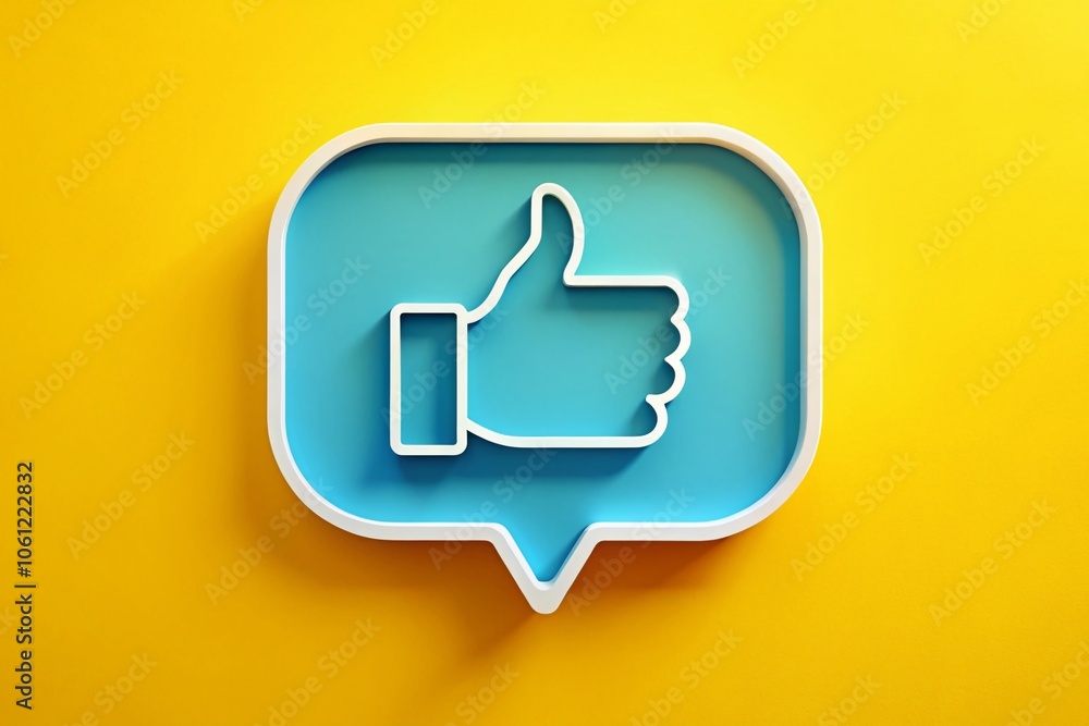Poster minimalist thumbs up and speech bubble icon animation for positive feedback concept, like button in 