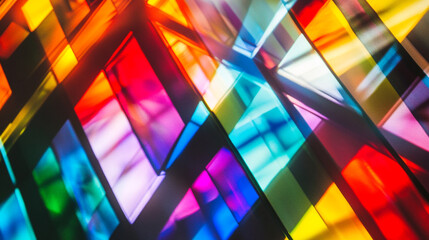 Obraz premium Vibrant patterns of colored glass reflecting light in an artistic display