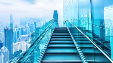 Fototapeta premium Towering Skyscrapers and Panoramic Views from the Top of a Modern Glass Skyscraper