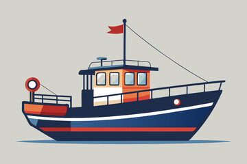 Cute boat in the river vector art illustration 