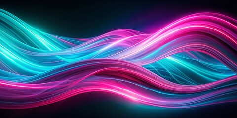Fototapeta premium Neon Waves Pink and Cyan Abstract Background - Long Exposure Light Trails Creating a Vibrant and Dynamic Atmosphere for Modern Digital Art, Wallpapers, and Graphic Design Projects