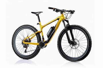 Obraz premium yellow black 29er mountainbike with thick offroad tyres. bicycle mtb cross country aluminum, cycling sport transport concept isolated on white background