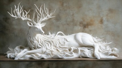 Elegant White Stag with Flowing Mane Sculpture