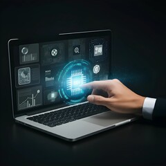 Business of the future concept showcasing artificial intelligence and blockchain with a focus on sleek design