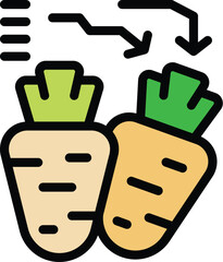 This icon represents a decrease in the price of carrots, as depicted by the downward trending chart