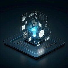 3D futuristic business concept showcasing blockchain and artificial intelligence in a streamlined layout