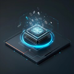 Efficient future business model with AI, blockchain, and AR displayed in sleek, minimalist visuals
