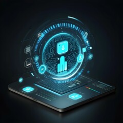 Futuristic business concept with innovative technology, featuring AI, blockchain, and augmented reality