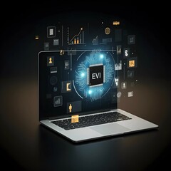 3D rendering of future business with advanced technology, focusing on AI, blockchain, and AR