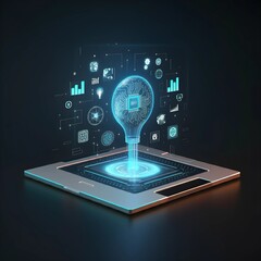 Visual concept of business transformation with AI and blockchain technology in sleek design