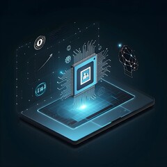 Futuristic office design utilizing AI, blockchain, and AR for enhanced business efficiency