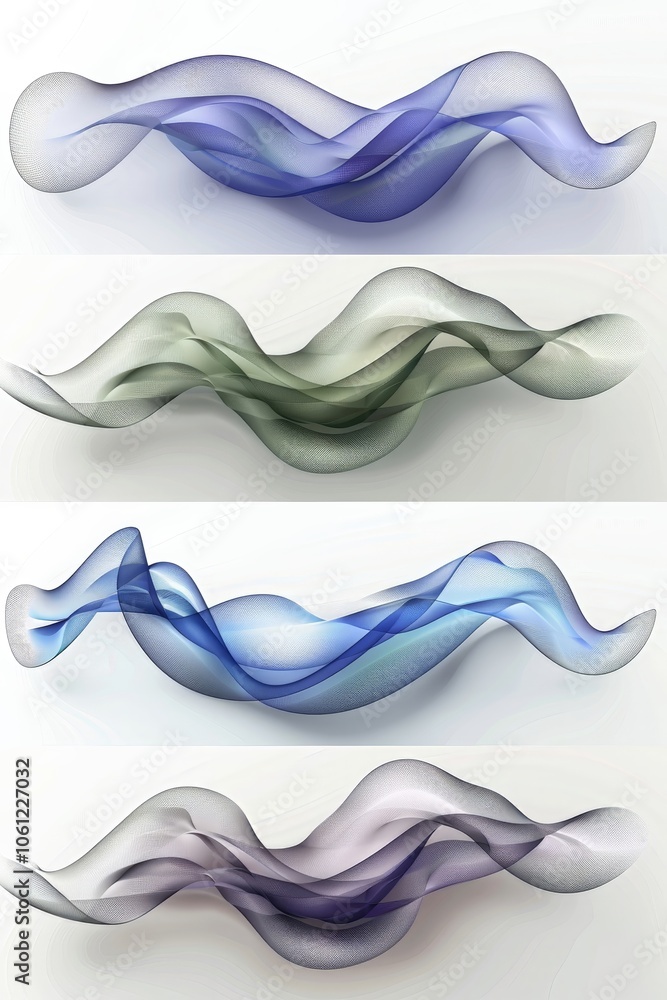 Poster a series of four flowing wave shapes in different colors showcase a seamless blend of color and form