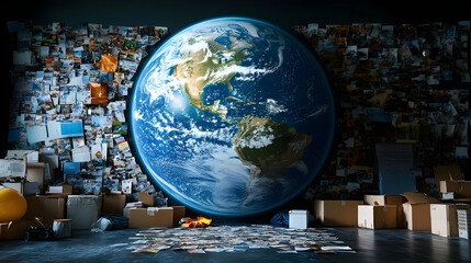 Earth Globe Surrounded by Photos Illustration