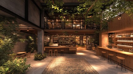 Modern indoor garden bar with natural elements