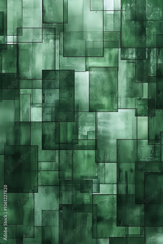 Poster a collection of overlapping rectangles in varying shades of green creates a textured abstract design