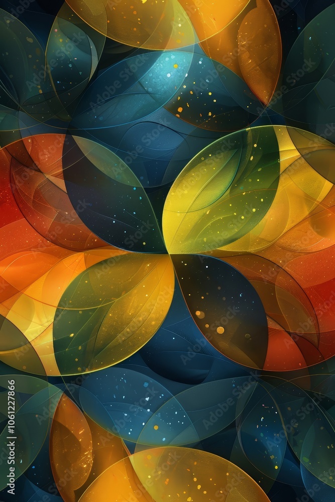 Poster a lively arrangement of overlapping shapes in rich colors creates an engaging visual composition. th