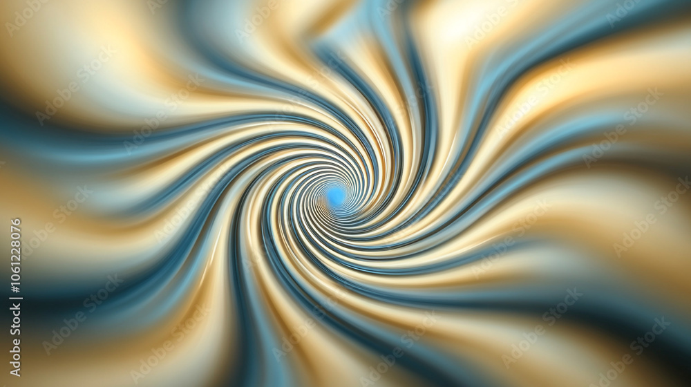 Poster swirling abstract pattern with shades of blue and gold capturing dynamic motion in a vortex
