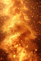 Obraz premium A cascade of golden particles glimmers and swirls in warm light, creating a mesmerizing effect against a dark backdrop, evoking a sense of warmth and wonder in the atmosphere.