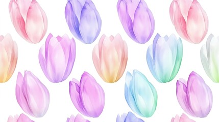 Fototapeta premium A colorful, sweet flower watercolor seamless pattern in soft pastel colors, perfect for beauty products or other applications. The delicate watercolor style features an array of vibrant,