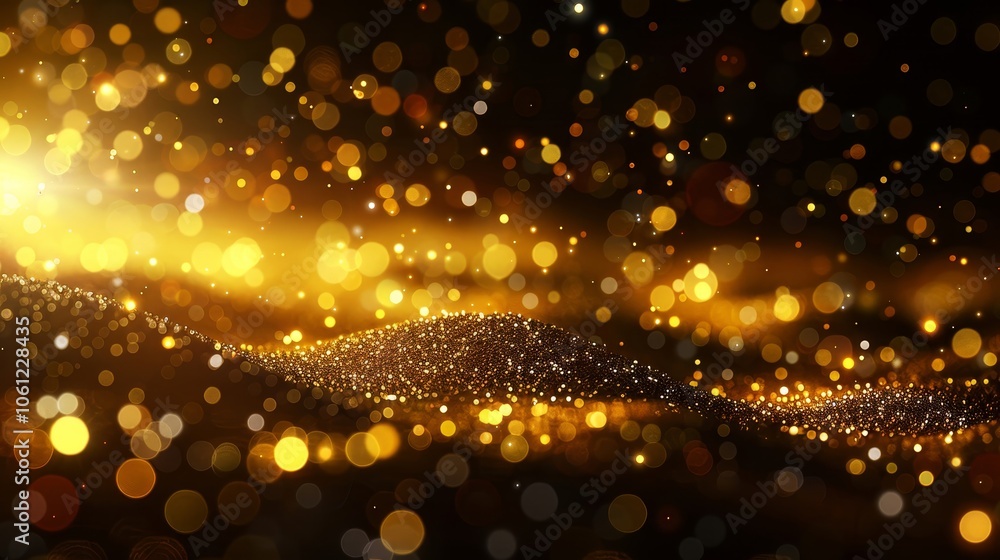 Poster a mesmerizing display of golden sparkles glimmers against a dark backdrop, creating an enchanting at