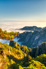 Sea of ​​clouds under the sunset, at Huangshan Mountain.