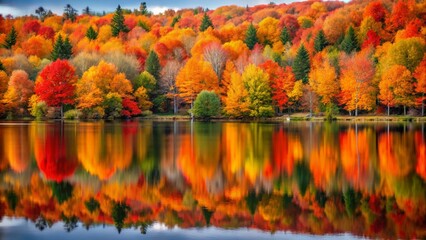 Serene Autumn Reflections: Minimalist Trees in Tranquil Water, Fall Foliage, Nature Serenity, Peaceful Landscape, Colorful Leaves, Stillness, Natural Beauty, Scenic Views, Outdoor Tranquility