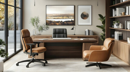 Modern Office Interior Design with Desk and Chairs - Realistic Image