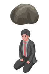 岩と正座する人