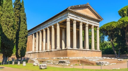 Ancient Roman Temple Surrounded by Greenery