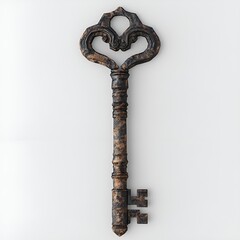 Ancient Bronze Key with Ornate Carvings