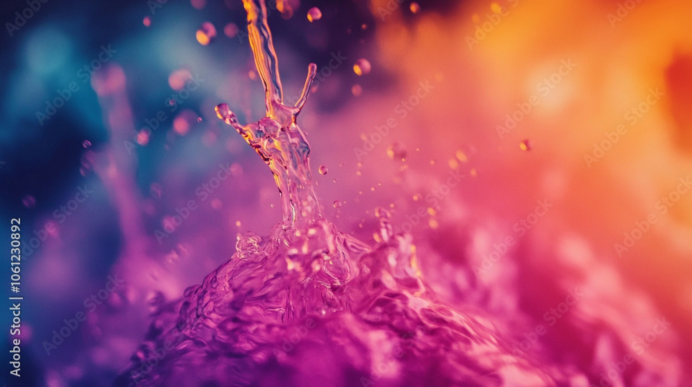 Poster colorful water splash creating vibrant patterns in a dark environment during nighttime