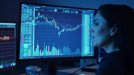 screen night stock digital market analyzing data Woman adult female person urban light blackboard city lighting economy architecture condition illumination culture environment human being warehouse p - Powered by Adobe