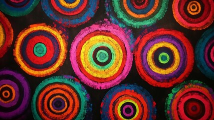 Neon circles expand outward concentric pattern high contrast bright glow. AI generated