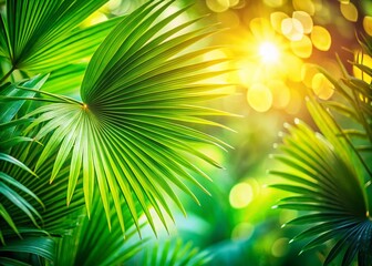 Obraz premium Stunning Bokeh Effect with PF 2021 HaPalmtree Leaves Pattern for Tropical Vibe and Relaxing Atmosphere – Perfect for Nature, Backgrounds, and Textures in Photography Projects