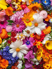 Vibrant and colorful flowers create stunning floral arrangement, showcasing variety of shapes and hues that evoke joy and beauty in nature