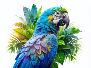 Obraz premium Stunning Double Exposure of a Blue Parrot on Transparent Background, Ideal for Nature Lovers and Wildlife Enthusiasts, Perfect for Home Decor, Digital Art, and Educational Purposes