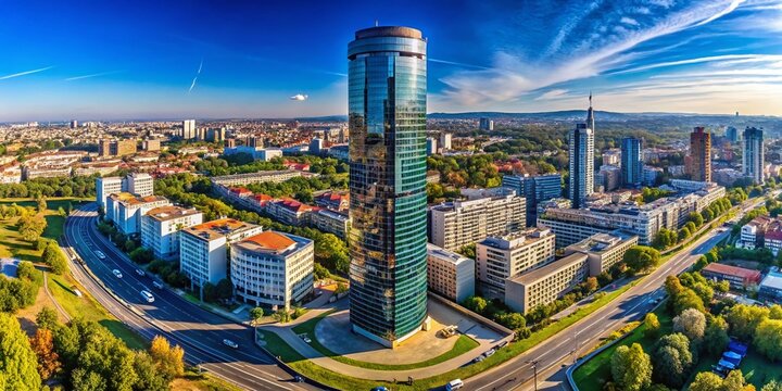 Stunning Low Angle Drone Photography of Genex Tower in Belgrade - Architectural Marvels, Urban Landscapes, and City Skylines