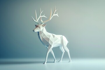 Obraz premium Stylized polygonal deer sculpture, showcasing geometric design and minimalistic aesthetics in a soft light environment.